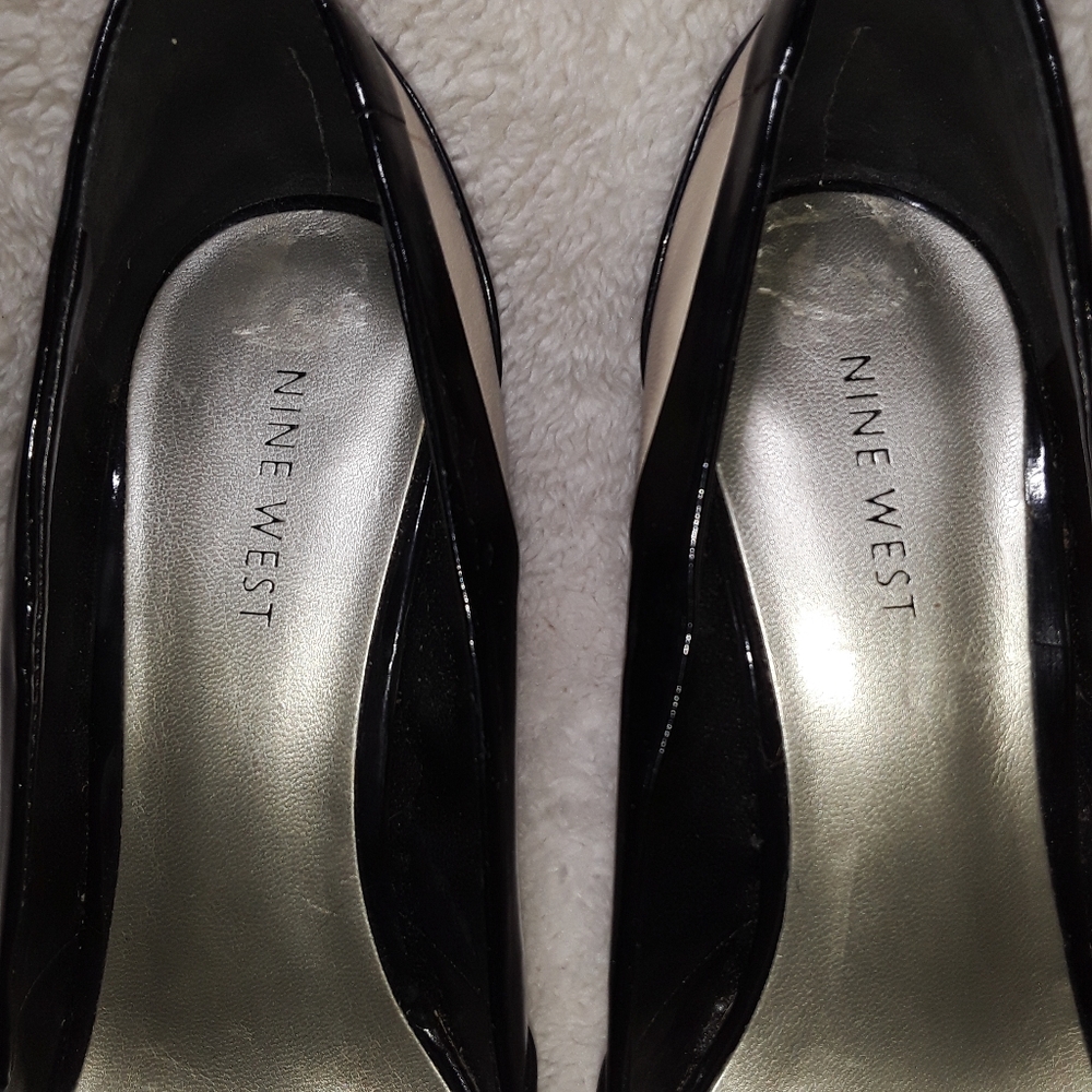 Nine West Leather Black/Beige Peep Toe Pumps Sz7.5 - Picture 12 of 13